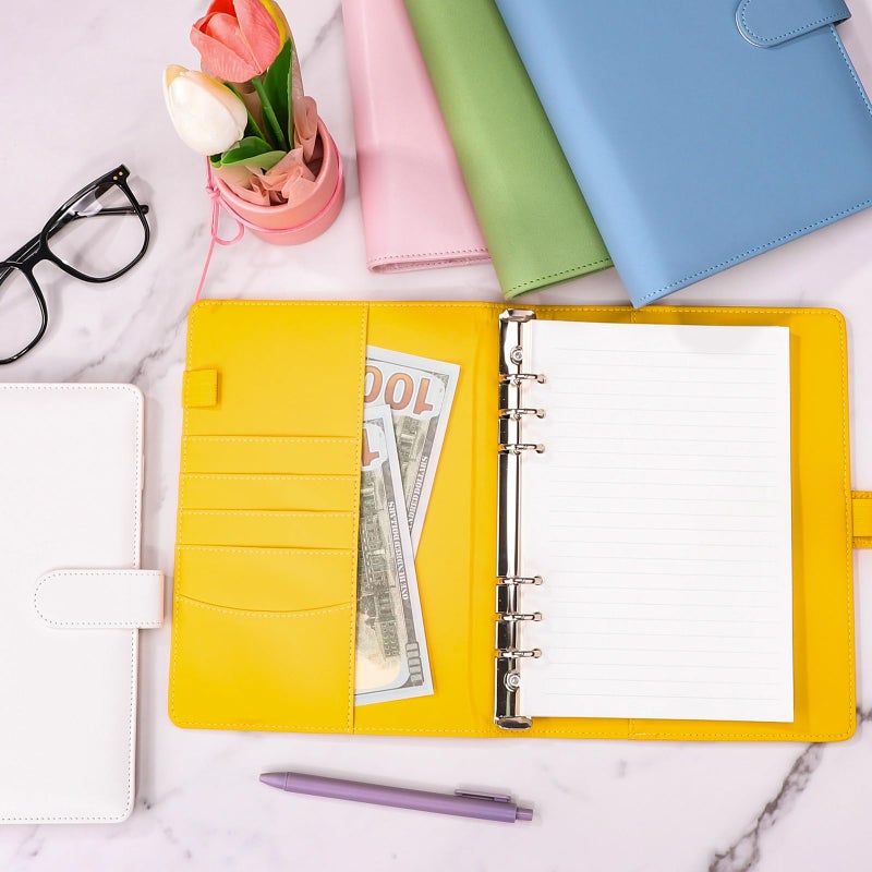 Antner A5 Binder 6 Ring Refillable Notebook Planner Cover, PU Leather Aesthetic Small Binder Loose Leaf Photocard Holder Budget Planner for Cash Organizer with Magnetic Buckle, Lemon Yellow - Image 5