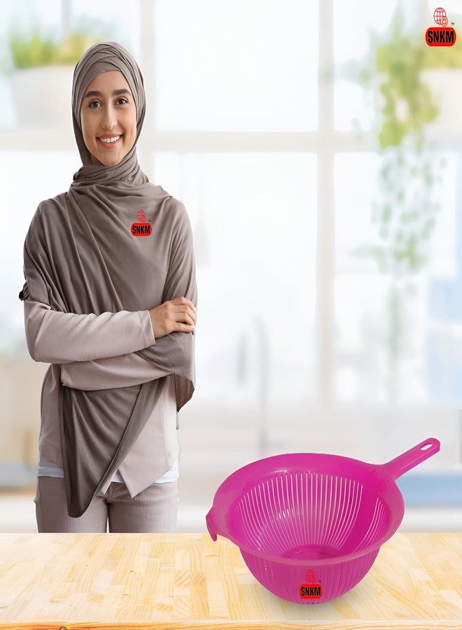 SNKM Plastic Colander Handle Basket | Round Strainer Basket for Pasta, Noodles, Spaghetti, Fruits and Vegetables Multipurpose | Home Kitchen Organiser (1.5 LTR, Medium, Multicolour, Pack of 5) - Image 2
