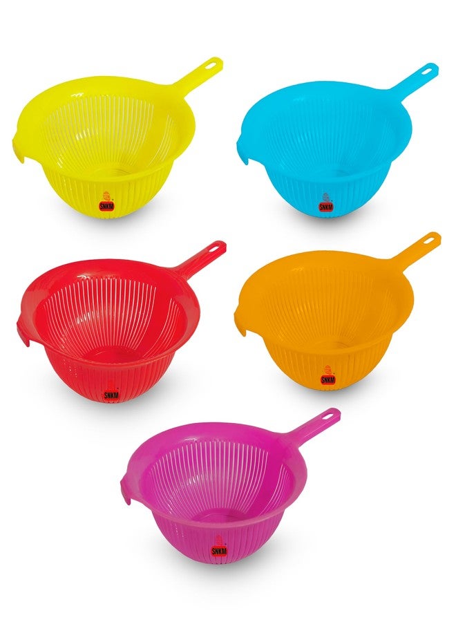 SNKM Plastic Colander Handle Basket | Round Strainer Basket for Pasta, Noodles, Spaghetti, Fruits and Vegetables Multipurpose | Home Kitchen Organiser (1.5 LTR, Medium, Multicolour, Pack of 5) - Image 1