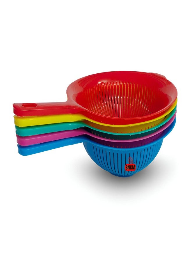 SNKM Plastic Colander Handle Basket | Round Strainer Basket for Pasta, Noodles, Spaghetti, Fruits and Vegetables Multipurpose | Home Kitchen Organiser (1.5 LTR, Medium, Multicolour, Pack of 5) - Image 5