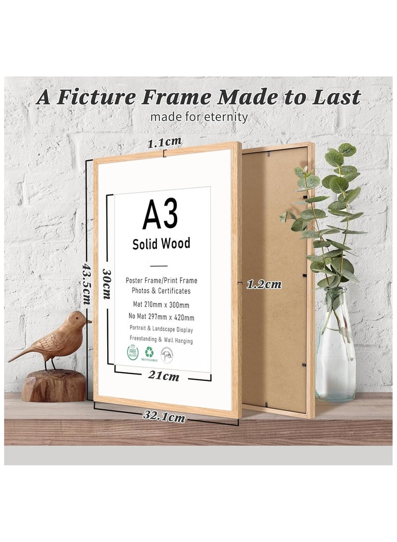Soofam A3 Picture Frame, OAK Wood Photo Frame, Poster Frame with plexiglass for Wall Mount Display, 29.7 x 42 cm, Set of 1 - Image 2