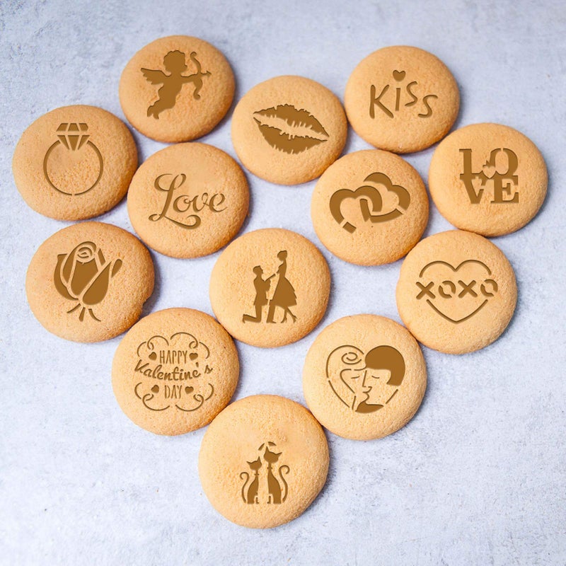 Konsait 20Pack Valentine's Day Cake Stencil Templates Decoration, Reusable Valentine's Day Cake Cookies Baking Painting Mold Tools, Dessert, Coffee Decorating Molds Cappuccino Mousse Hot Chocolate - Image 3