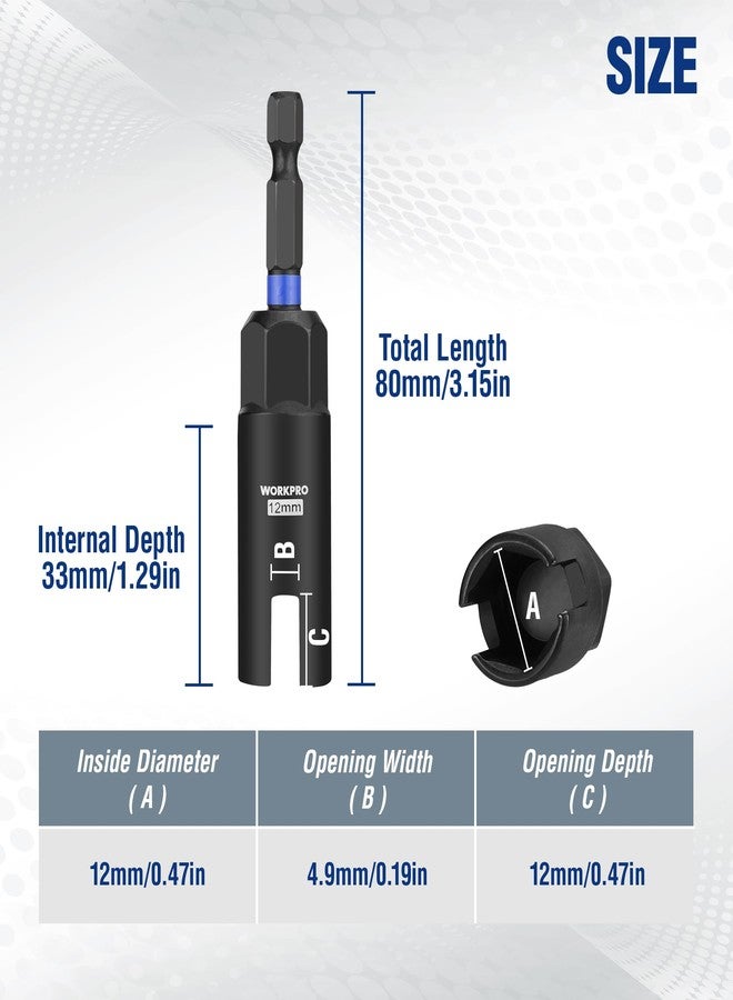 ووركبرو طقم مفك صواميل جناح WORKPRO مكون من قطعتين، رأس مفك صواميل جناح قوي (12 مم، 12 مم)، مفك صواميل بساق سداسية 1/4 بوصة، مقبس صواميل جناح لصمولة الجناح، مسمار حلقي، لف سلك - Image 4