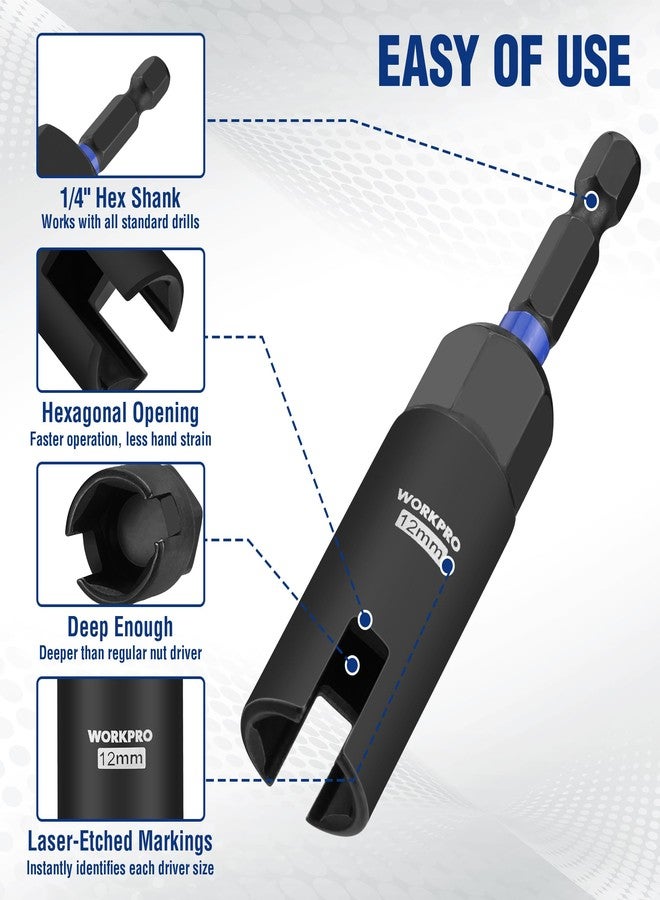 ووركبرو طقم مفك صواميل جناح WORKPRO مكون من قطعتين، رأس مفك صواميل جناح قوي (12 مم، 12 مم)، مفك صواميل بساق سداسية 1/4 بوصة، مقبس صواميل جناح لصمولة الجناح، مسمار حلقي، لف سلك - Image 2