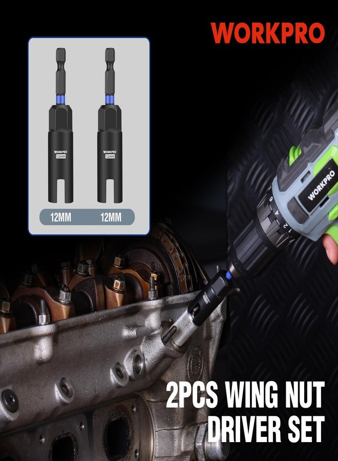 ووركبرو طقم مفك صواميل جناح WORKPRO مكون من قطعتين، رأس مفك صواميل جناح قوي (12 مم، 12 مم)، مفك صواميل بساق سداسية 1/4 بوصة، مقبس صواميل جناح لصمولة الجناح، مسمار حلقي، لف سلك - Image 5