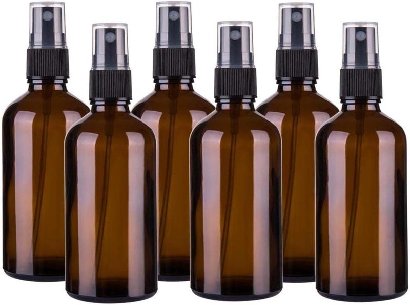 FUFU Glass Spray Bottles for Oil, Hair, Plants Water Empty Fine Mist and Refillable Mini Travel Size Bottle for Cleaning Solutions, Essential Oil Sprayer and Nozzle 6 Pack (100ml) - Image 1