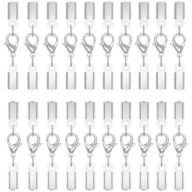 Qulltk 20Sets Cord End Caps With Lobster Clasp Connector 316 Stainless Steel Cord Ends For Jewelry Making Leather Necklace Cord With Clasp 3Mm Id End Caps For Diy Bracelets Necklaces - Image 1