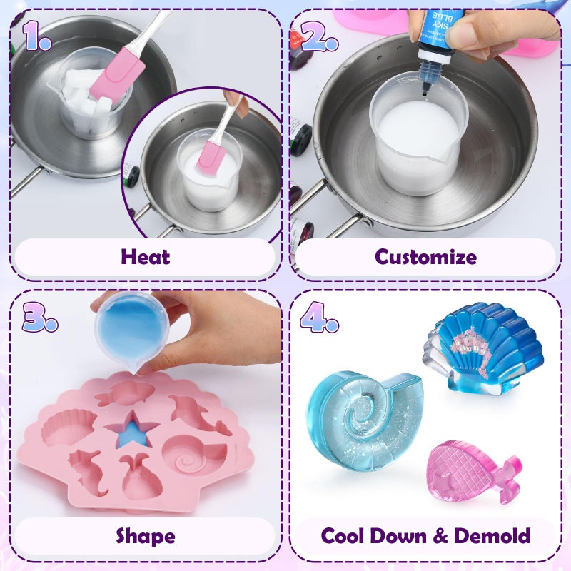 Golray Mermaid Soap Making Craft Kit Kids Toy, 18 Model, 6 Ink, 2 Essential Oil Supply, Art and Craft for Kid Girl Age 8-12 Year Old Ocean Animal Toy Birthday Gift, DIY Science Kits (Create 16+pcs) - Image 3