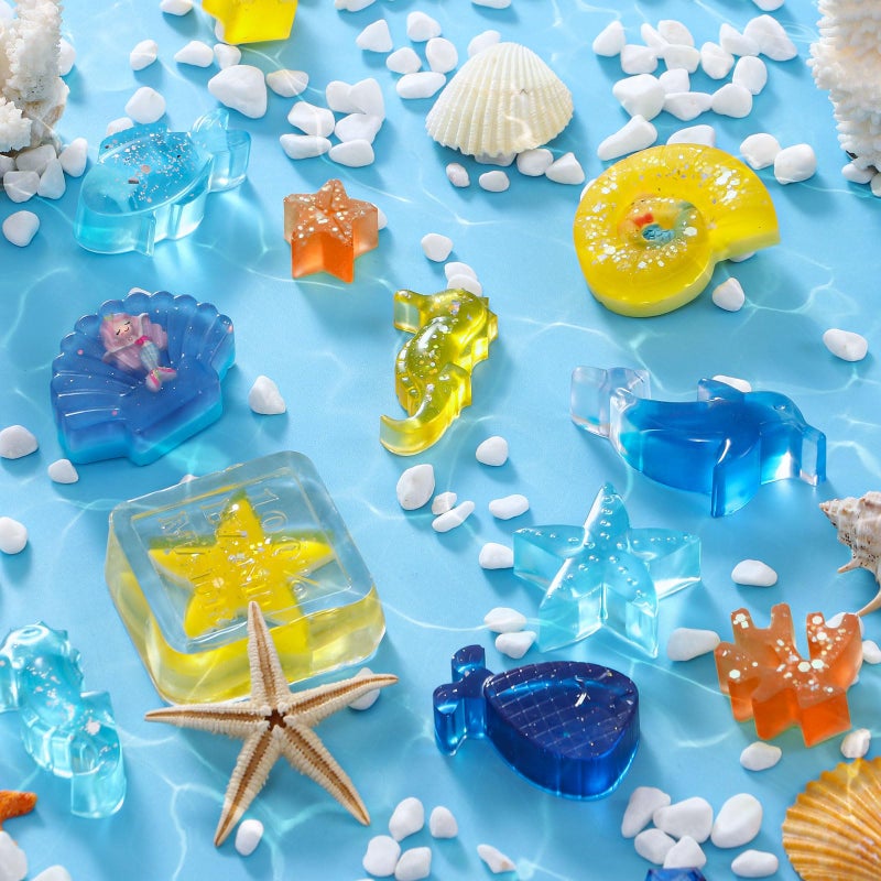 Golray Mermaid Soap Making Craft Kit Kids Toy, 18 Model, 6 Ink, 2 Essential Oil Supply, Art and Craft for Kid Girl Age 8-12 Year Old Ocean Animal Toy Birthday Gift, DIY Science Kits (Create 16+pcs) - Image 4