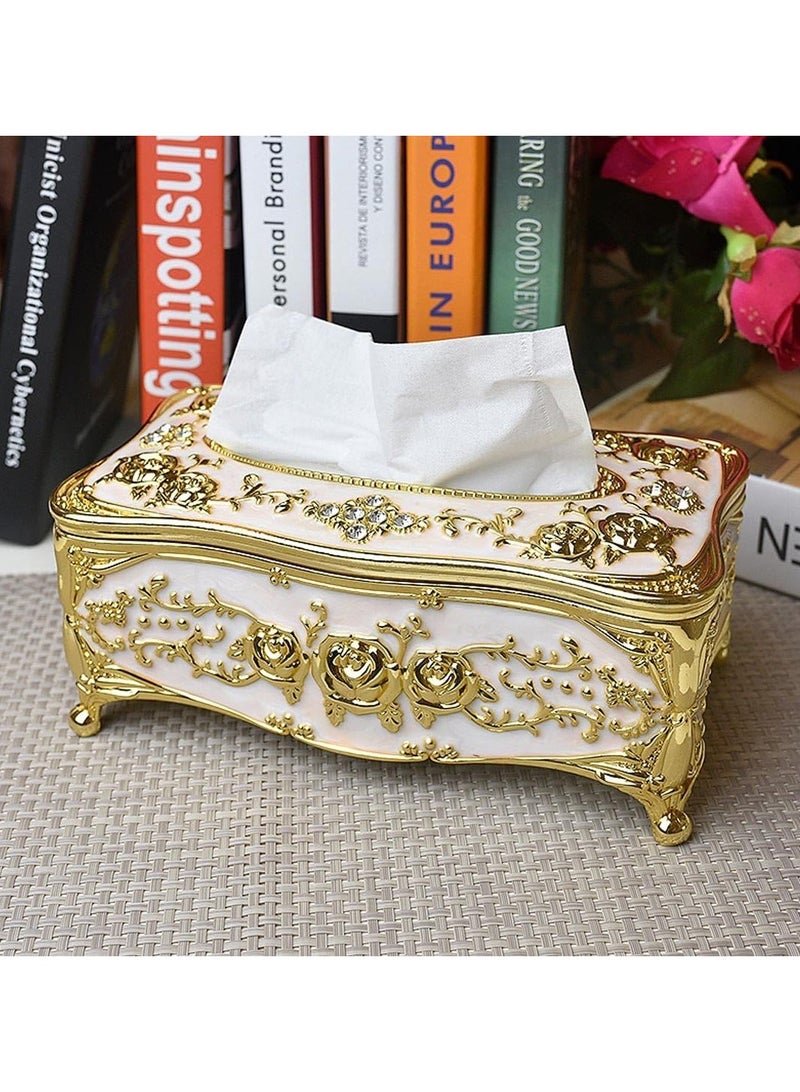 Tissue Box Holder,Luxurious European Style Rose Tissue Box Cover for edroom,Office,Bathroom,Home,Travel,Restaurant. - Image 1