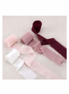 KASTWAVE Handmade Fringe Chiffon Silk Ribbon Ribbons Set for Wedding Invitations, Bridal Bouquets, Gifts Wrapping, DIY Crafts 4 Rolls (Burgundy/Dusty Rose/Mauve/Pink)  - Image 3