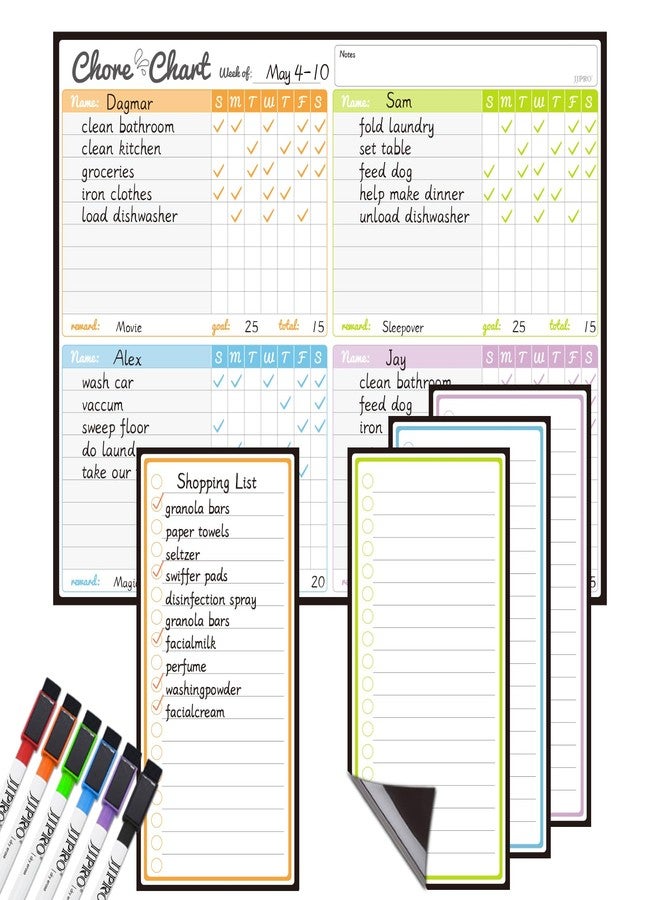 JJPRO Magnetic Dry Erase Chore Chart for Fridge-14.5"x11" Chore Chart for Multiple Kids & Adults, 4 to Do Lists for Refrigerator -Dry Erase Chore Board -Behavior Chart for Multiple Kids - Image 1