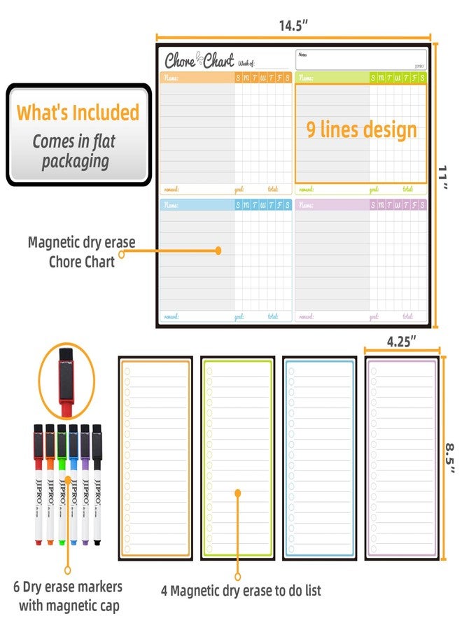 JJPRO Magnetic Dry Erase Chore Chart for Fridge-14.5"x11" Chore Chart for Multiple Kids & Adults, 4 to Do Lists for Refrigerator -Dry Erase Chore Board -Behavior Chart for Multiple Kids - Image 2