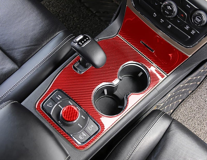 YOCTM Red Real Carbon Fiber Cup Holder Gear Shift Cover Trim for Grand Cherokee 2014 2015 Interior Accessories Decorative Cover Center Console Trim (Red 2014-2015) - Image 4