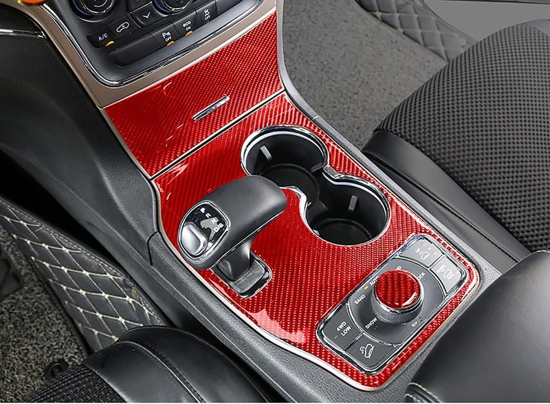 YOCTM Red Real Carbon Fiber Cup Holder Gear Shift Cover Trim for Grand Cherokee 2014 2015 Interior Accessories Decorative Cover Center Console Trim (Red 2014-2015) - Image 3