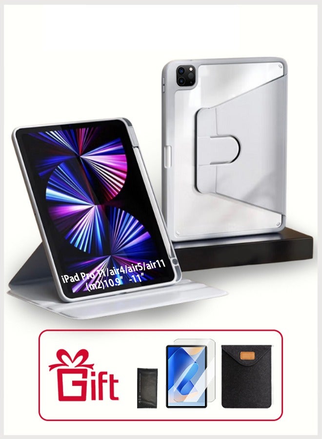 iPad Air 11 Inch (M2) Case & iPad Pro 11 Inch Cover (1st/2nd/3rd/4th Generation) 360° Rotating Protective Case With Pen Slot/Auto Sleep/Wake Slim Stand/Transparent Tpu Protective Case/AED 29 Gift Set Anti-Glare Protective Film/Felt Tablet Pouch/Compatible With 10.9” iPad Air 4th/5th Gen- Grey - Image 1