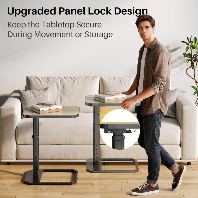 Branwick Adjustable Height TV Tray Table with Bumper Rounded Corner Design & Flip-top Side Table for Bedroom, Living Room, Bathroom and Study, End Table for Eating, Dinner or Laptop, Gray - Image 3