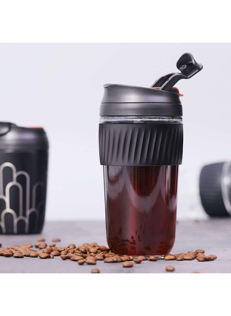 BLISS START BLISS START Glass TeaCoffee Juice Mug Shaker with Lid and AntiSlip Silicone Band Thick Glass TumblerTravel Cup Sipper Bottle for Hot Cold Drink Multicolor Pack of 1  - Image 1