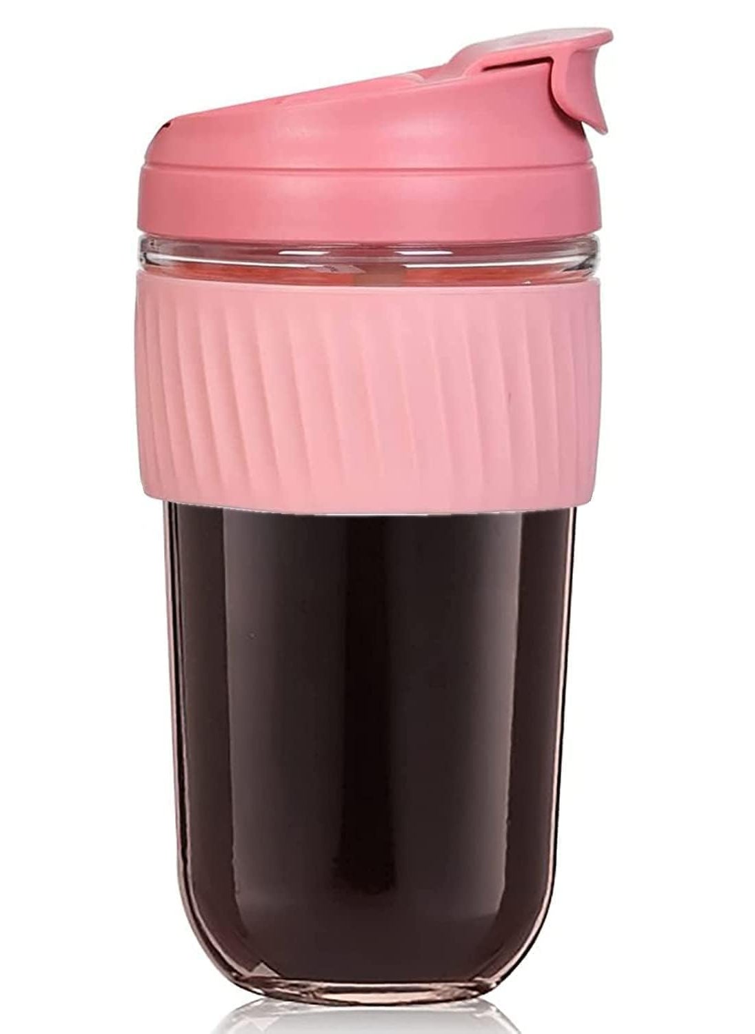 BLISS START BLISS START Glass TeaCoffee Juice Mug Shaker with Lid and AntiSlip Silicone Band Thick Glass TumblerTravel Cup Sipper Bottle for Hot Cold Drink Multicolor Pack of 1  - Image 2