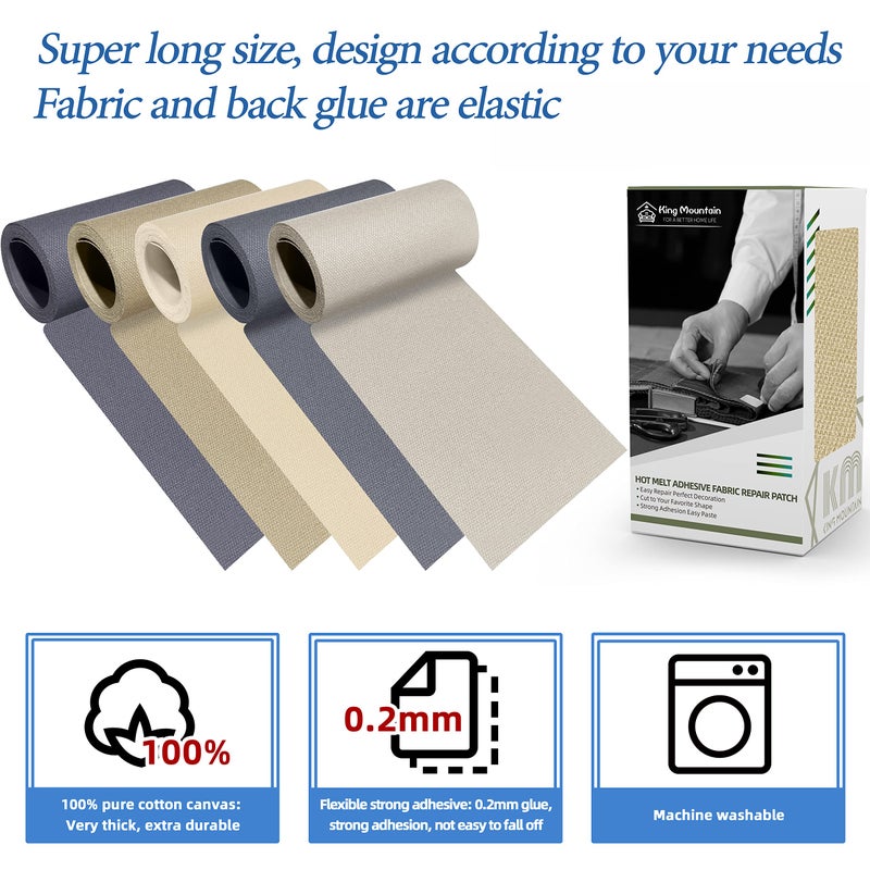 KING MOUNTAIN Canvas Iron on Patch,3"Ã—60",Waterproof 100% Cotton Fabric Repair Patch,Used for Various Sofa,Tent,Clothes,Seats,Suitcases (â€…Flaxen) - Image 3