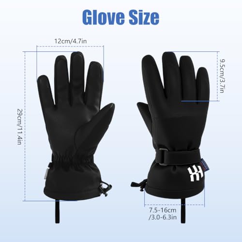 GUSTAVE® Winter Gloves for Men Bike Riding, Ski Hand Gloves for Winter for Men Women, Thermal Waterproof Anti-slip Outdoor Sport Gloves, with Touch Screen Finger, Drawstring Wrist Cuff - Black - Image 2