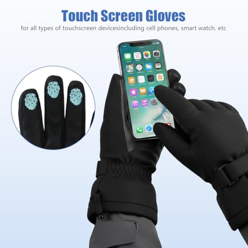 GUSTAVE® Winter Gloves for Men Bike Riding, Ski Hand Gloves for Winter for Men Women, Thermal Waterproof Anti-slip Outdoor Sport Gloves, with Touch Screen Finger, Drawstring Wrist Cuff - Black - Image 5