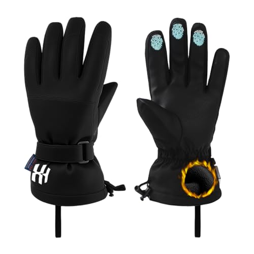 GUSTAVE® Winter Gloves for Men Bike Riding, Ski Hand Gloves for Winter for Men Women, Thermal Waterproof Anti-slip Outdoor Sport Gloves, with Touch Screen Finger, Drawstring Wrist Cuff - Black - Image 1