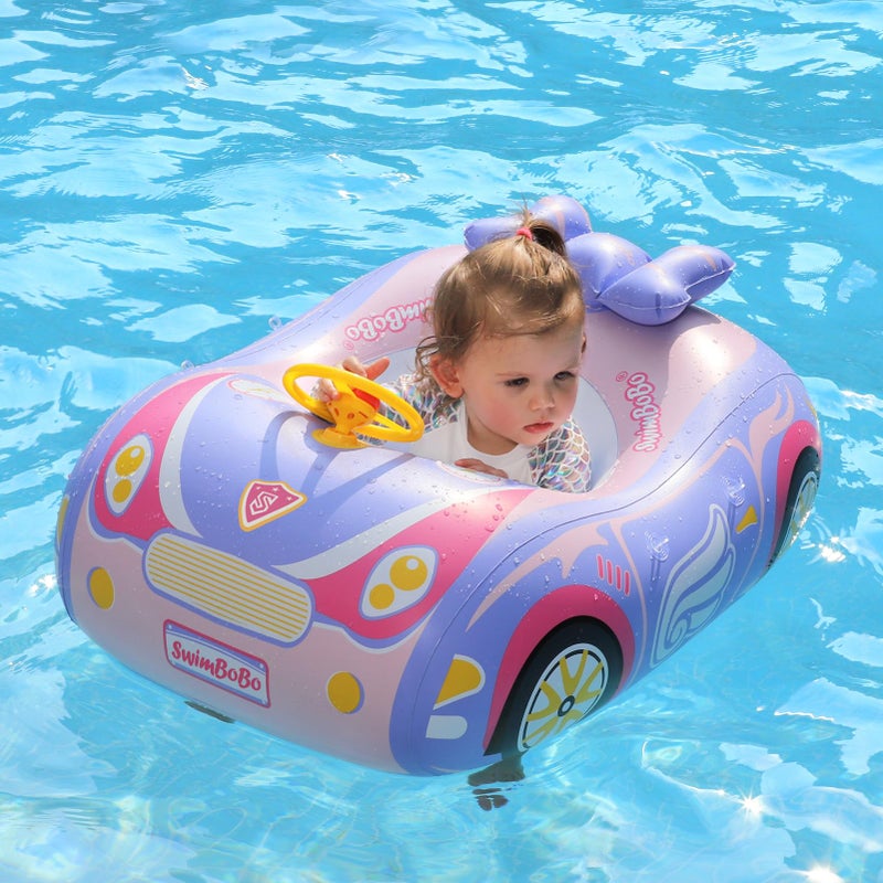 Swimbobo Toddler Pool Float Inflatable Car Baby Swim Float with Adjustable Sun Canopy and Safety Seat Pool Toys for Kids 3+ Years Old(Purple Pink Car) - Image 5