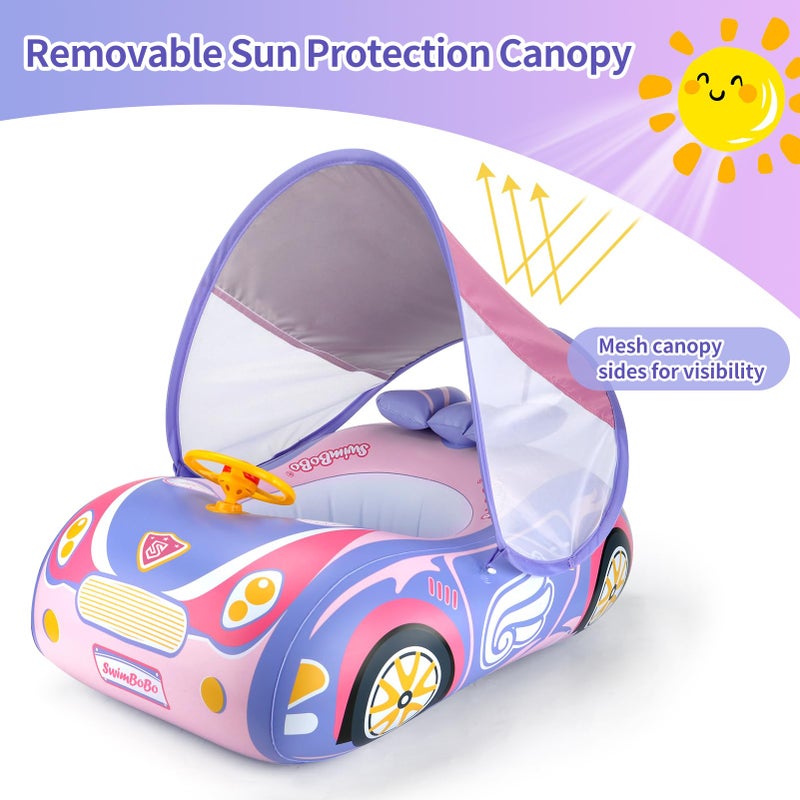 Swimbobo Toddler Pool Float Inflatable Car Baby Swim Float with Adjustable Sun Canopy and Safety Seat Pool Toys for Kids 3+ Years Old(Purple Pink Car) - Image 4