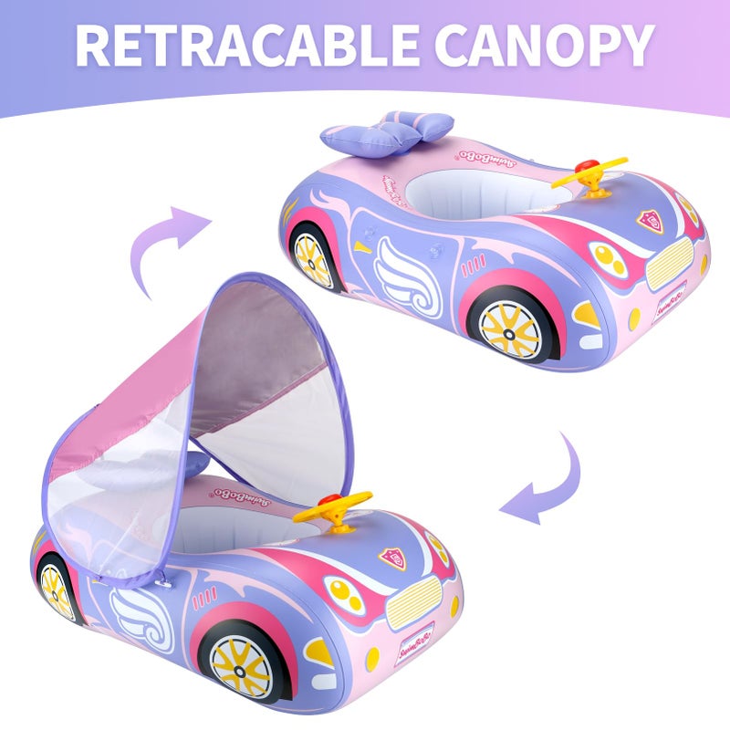 Swimbobo Toddler Pool Float Inflatable Car Baby Swim Float with Adjustable Sun Canopy and Safety Seat Pool Toys for Kids 3+ Years Old(Purple Pink Car) - Image 2