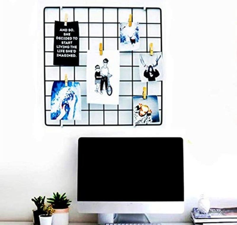 CreativeBuzz Steel Grid Square Photo Frame for Wall - DIY Mesh Wire Frame of Metal Hanging Aesthetic Moments Wall Décor for Home Living Room 16x16 Inch (Black) - Image 3