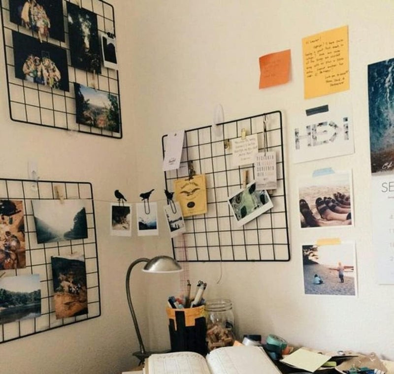 CreativeBuzz Steel Grid Square Photo Frame for Wall - DIY Mesh Wire Frame of Metal Hanging Aesthetic Moments Wall Décor for Home Living Room 16x16 Inch (Black) - Image 2