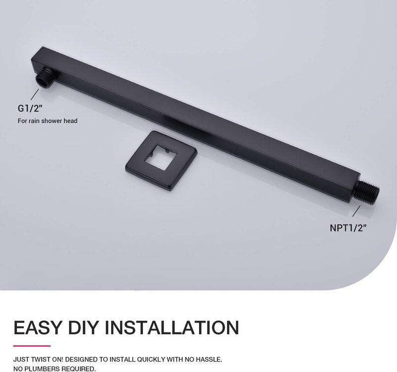 TOSCH Stainless Steel 304 Rectangle Premium Shower Arm for Overhead Showers with FLANGE (21 Inches, Black Matte Finish) (Only Shower Arm) - Image 3