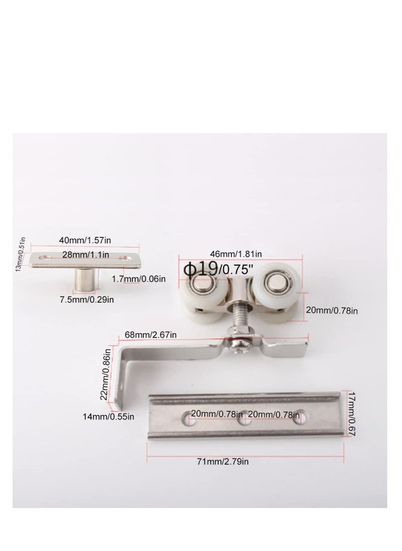Excefore - Metal Sliding Track Closet, 2 Pcs Pocket Door Roller Wheel Set, Cabinet Sliding Door Pulley 4-Wheel - Image 1