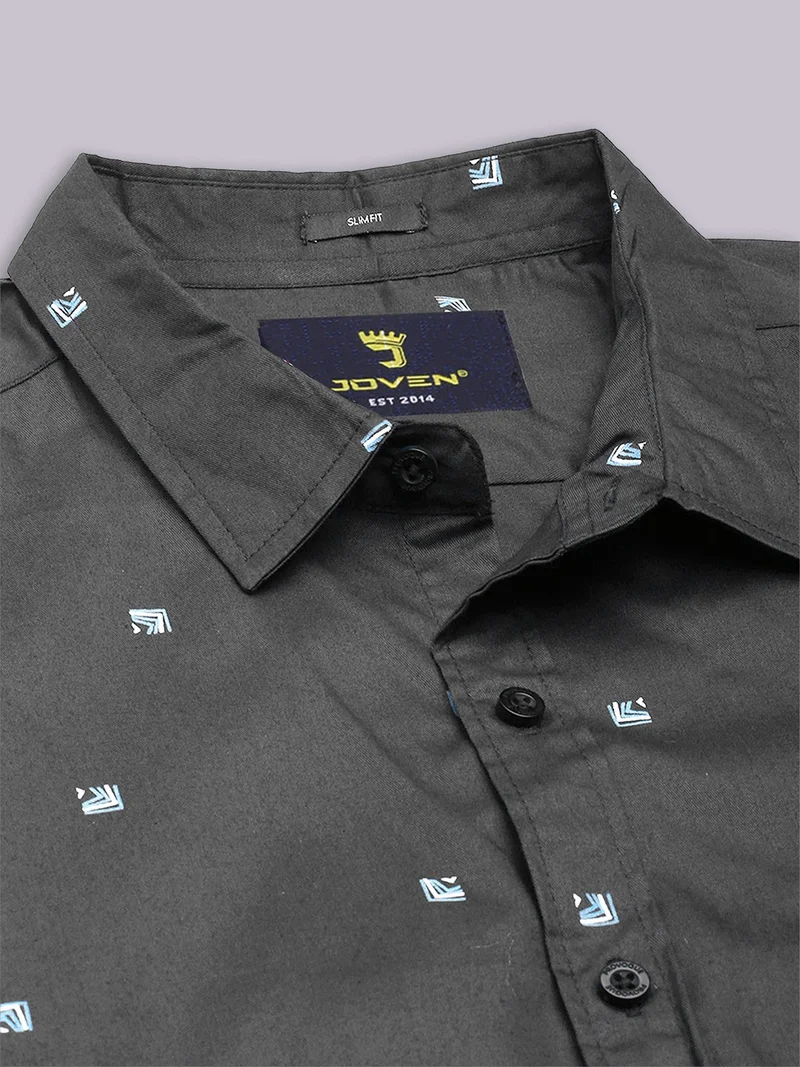 Joven  Dark Grey Printed Cotton Casual Shirt for Men for Men | Best Price UAE