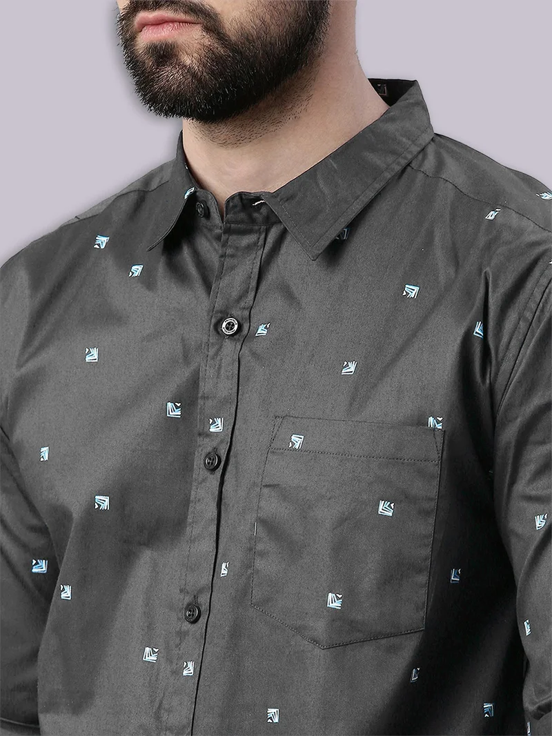 Joven  Dark Grey Printed Cotton Casual Shirt for Men for Men | Best Price UAE