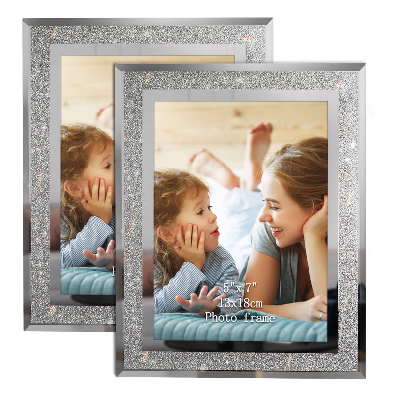 Calenzana 5x7 Picture Frame Sparkle Glass Photo Frames for Tabletop Set of 2