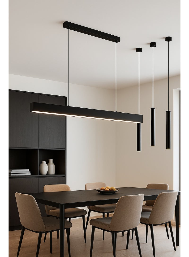 NERFA Stylish linear pendant light with warm yellow lighting, perfect for modern interiors. - Image 1