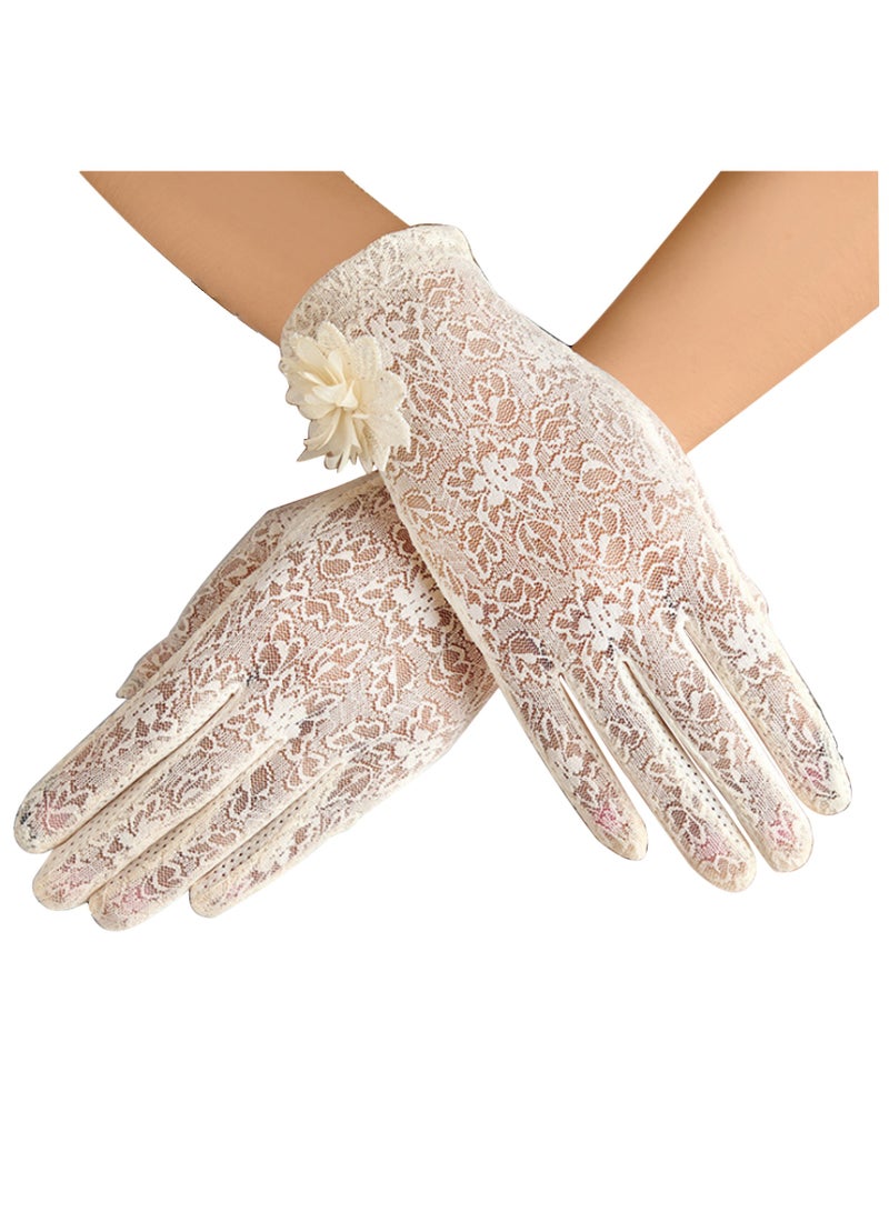 Ladies Lace Floral Gloves Elegant Short Lace Gloves for Wedding Opera Parties,BEIGE  - Image 4