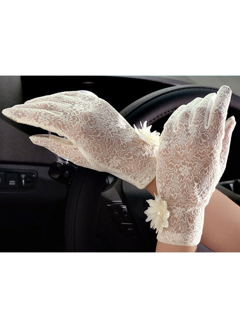 Ladies Lace Floral Gloves Elegant Short Lace Gloves for Wedding Opera Parties,BEIGE  - Image 5