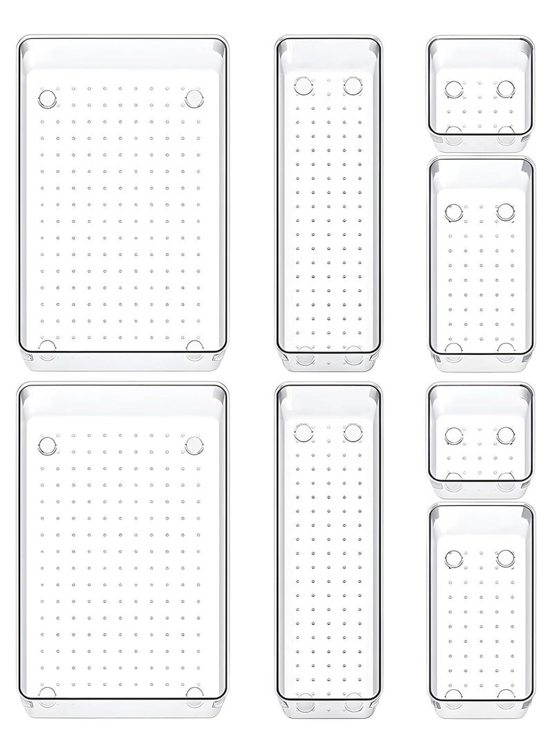 Generic Set of 8 clear plastic drawer organizers, multi-size, organize drawers in bathroom, makeup, jewelry, kitchen and office.  - Image 1