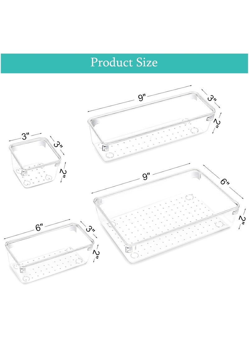 Set of 9 clear plastic drawer organizers, multi-size, organize drawers in bathroom, makeup, jewelry, kitchen and office. - Image 2