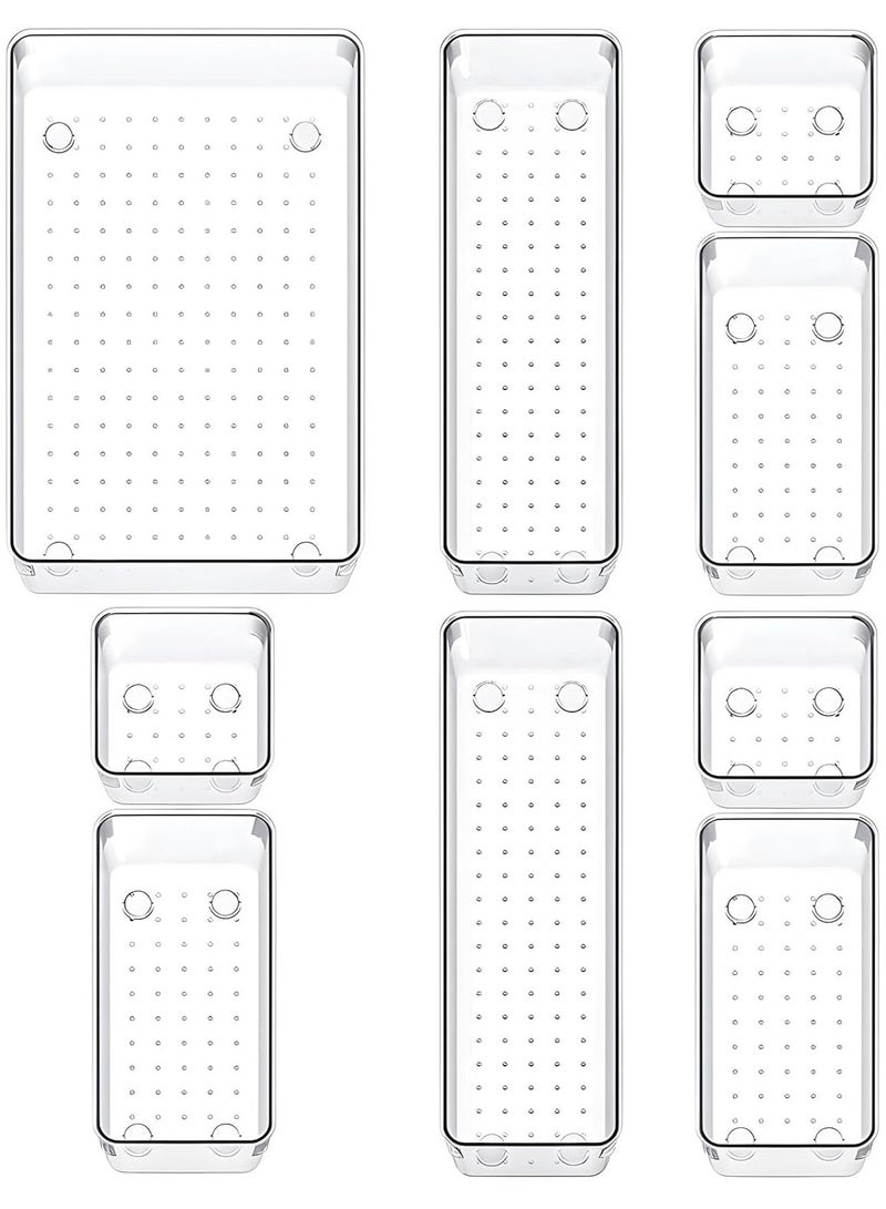 Set of 9 clear plastic drawer organizers, multi-size, organize drawers in bathroom, makeup, jewelry, kitchen and office. - Image 1