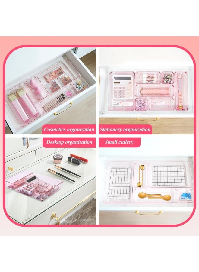 Set of 9 clear plastic drawer organizers, multi-size, organize drawers in bathroom, makeup, jewelry, kitchen and office. - Image 4