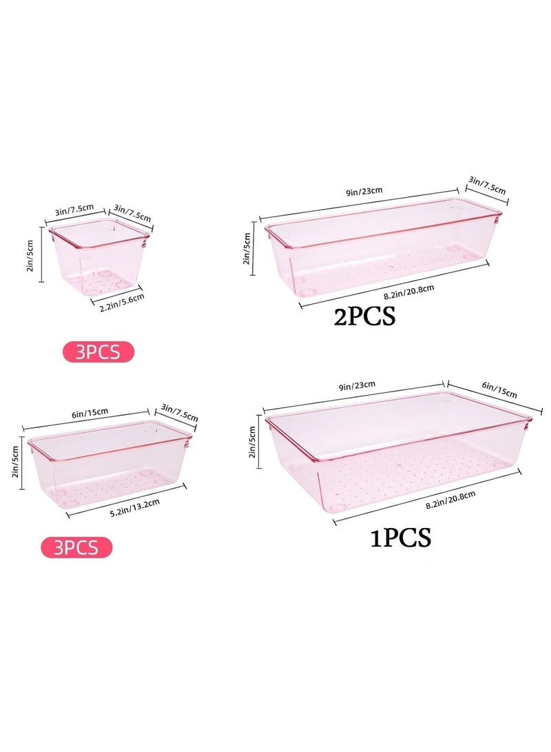 Set of 9 clear plastic drawer organizers, multi-size, organize drawers in bathroom, makeup, jewelry, kitchen and office. - Image 3