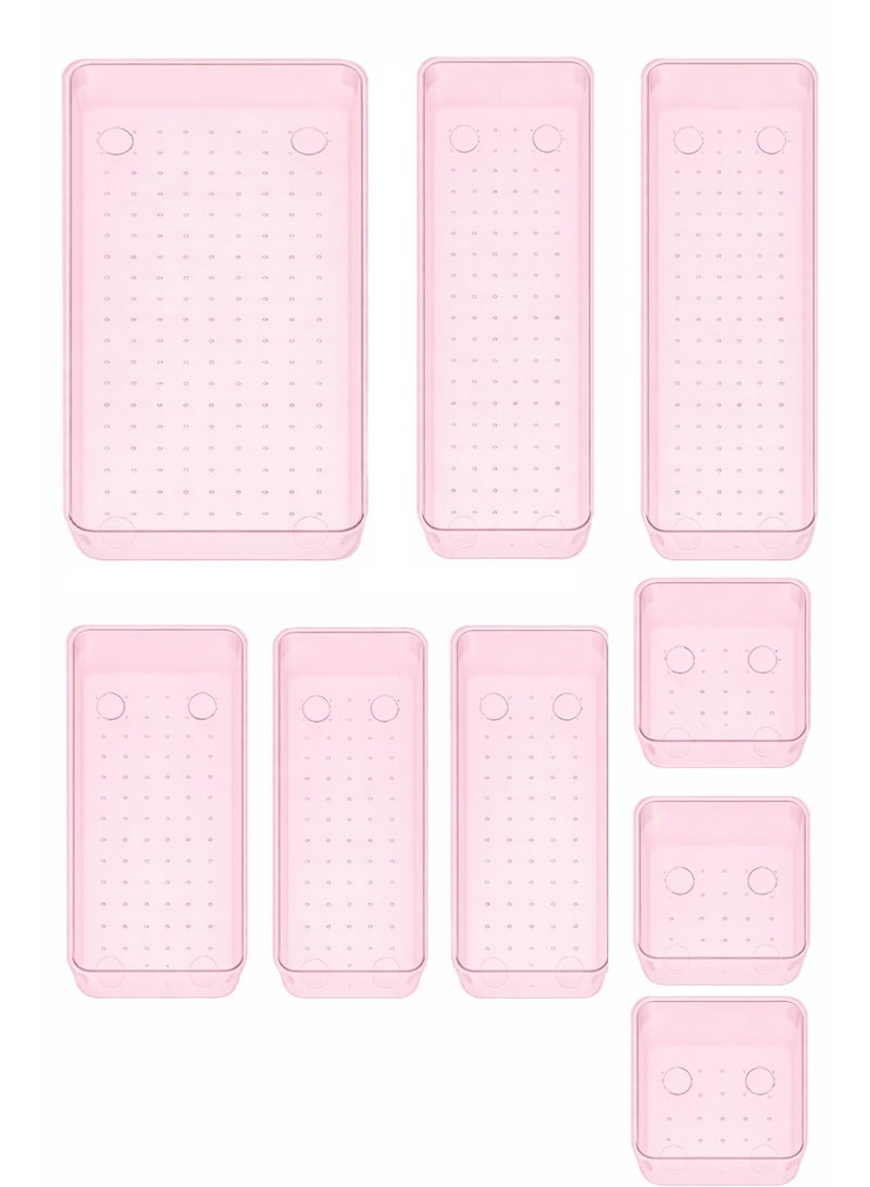 Set of 9 clear plastic drawer organizers, multi-size, organize drawers in bathroom, makeup, jewelry, kitchen and office. - Image 1