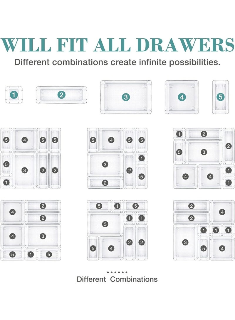 10 PCS Drawer Organizer Set,4 Varied Size Bathroom and kitchen Drawer cabinet organizer Trays, Clear Storage Bins for Makeup, Jewelry, Utensils and Gadgets - Image 5