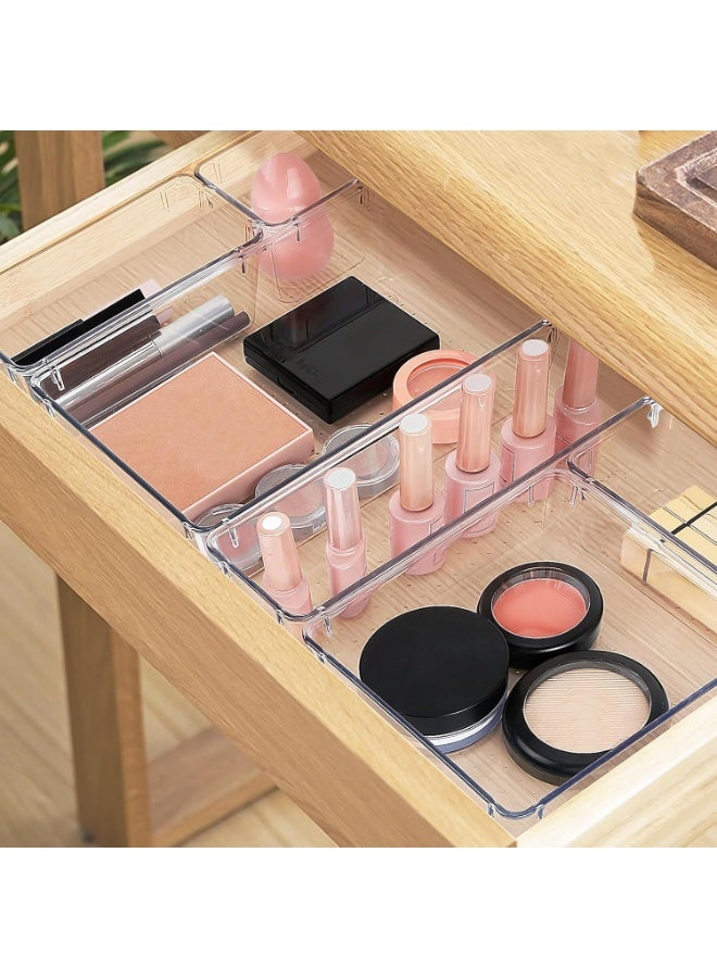 10 PCS Drawer Organizer Set,4 Varied Size Bathroom and kitchen Drawer cabinet organizer Trays, Clear Storage Bins for Makeup, Jewelry, Utensils and Gadgets - Image 2