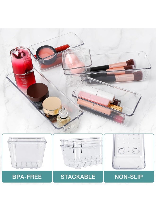 10 PCS Drawer Organizer Set,4 Varied Size Bathroom and kitchen Drawer cabinet organizer Trays, Clear Storage Bins for Makeup, Jewelry, Utensils and Gadgets - Image 4
