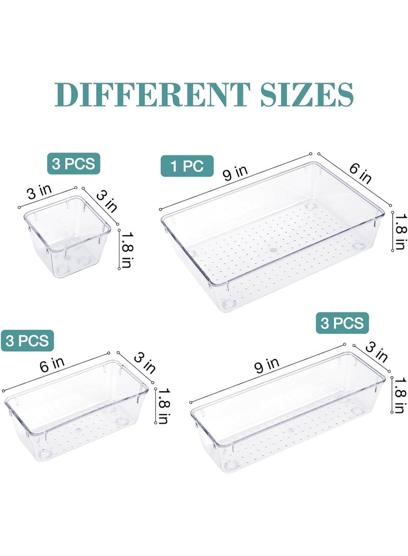 10 PCS Drawer Organizer Set,4 Varied Size Bathroom and kitchen Drawer cabinet organizer Trays, Clear Storage Bins for Makeup, Jewelry, Utensils and Gadgets - Image 3